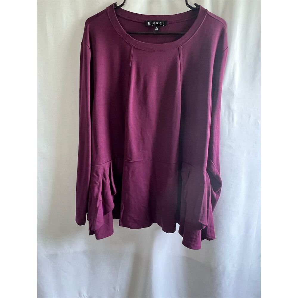 Eloquii Plus Size 24 Purple Peplum Blouse Long Sleeve Casual Top - Picture 2 of 4